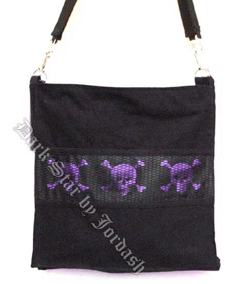 Dark Star Black and Purple Gothic Skull Book Bag - Click Image to Close