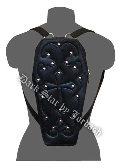 Dark Star Black Gothic PVC Coffin Cross Backpack Purse - Click Image to Close