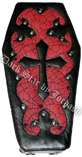 Dark Star Red Gothic PVC Coffin Cross Backpack Purse - Click Image to Close