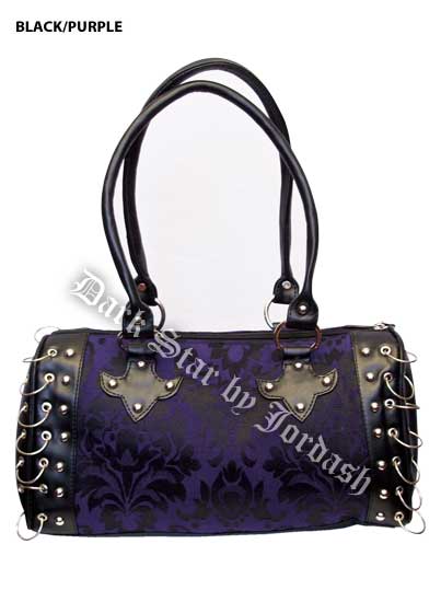 Dark Star Black and Purple Gothic Brocade Hand Bag - Click Image to Close