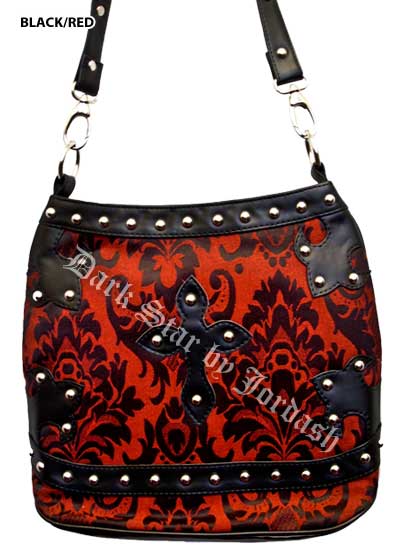 Dark Star Black and Red Brocade Gothic PVC Cross Purse - Click Image to Close