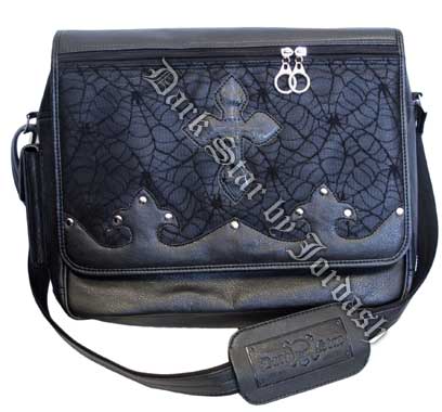Dark Star Black Gothic PVC Coffin Cross Messenger Bag Purse - Click Image to Close