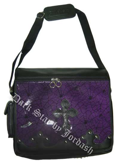 Dark Star Purple Gothic PVC Coffin Cross Messenger Bag Purse - Click Image to Close