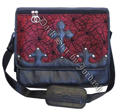 Dark Star Red Gothic PVC Coffin Cross Messenger Bag Purse - Click Image to Close
