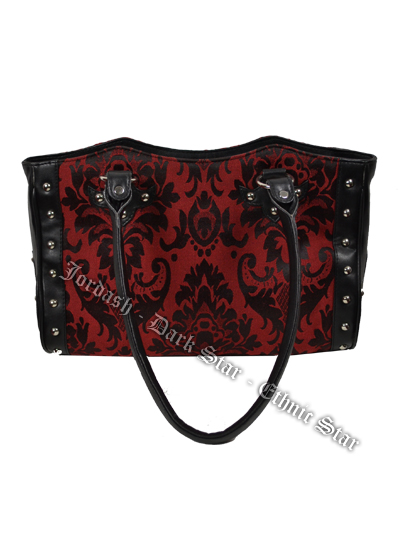 Dark Star Black and Red Gothic Cross Brocade and Roses Hand Bag - Click Image to Close