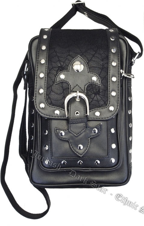 Dark Star PVC Black Cobweb Stud Gothic Shoulder Bag