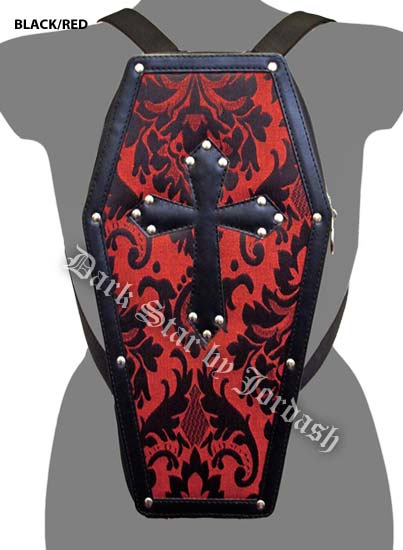 Dark Star Red Gothic PVC Coffin Cross Stud Backpack Purse - Click Image to Close