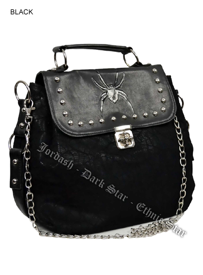 Dark Star Black Gothic Cobweb and Spider PVC Handbag & Shoulder Purse - Click Image to Close