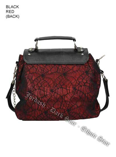 Dark Star Black and Red Gothic Cobweb and Spider PVC Handbag & Shoulder Purse - Click Image to Close
