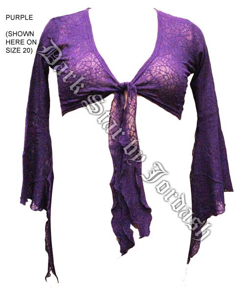 Dark Star Purple Gothic Spider Web Lace Shrug w Bell Sleeves - Click Image to Close