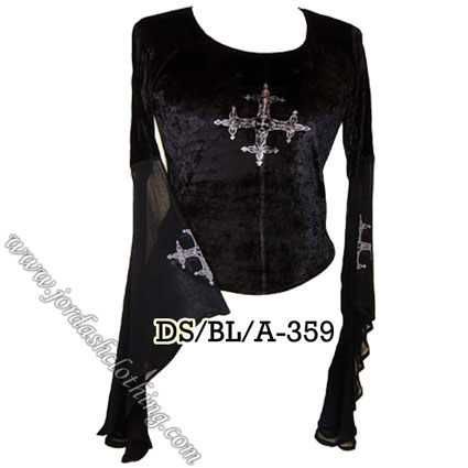 Dark Star Gothic Cross Velvet Flared Longsleeve Top Dark Star Gothic Cross Velvet Flared Longsleeve Top