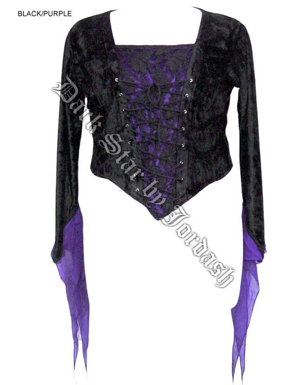 Dark Star Velvet Medieval Gothic Black Purple Corset Top - Click Image to Close