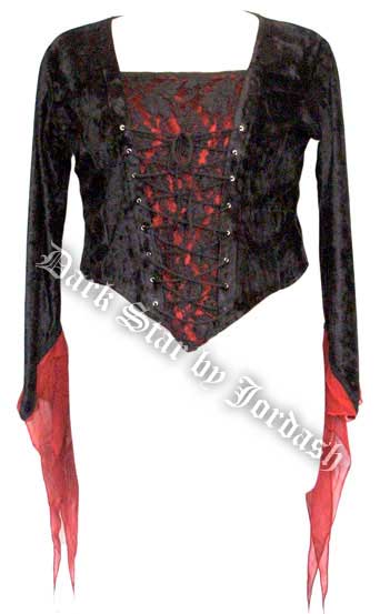 Dark Star Velvet Medieval Gothic Black Red Corset Top - Click Image to Close