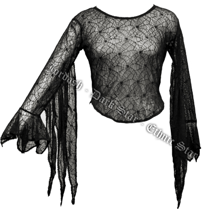 Dark Star Black Spider Web Bell Sleeved Top - Click Image to Close