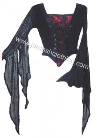 Dark Star Gothic Red Black Velvet Spider Web Lace Winged Top