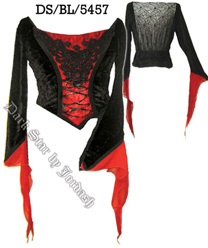 Dark Star Spider Web Black Red Velvet Corset Bodice Top