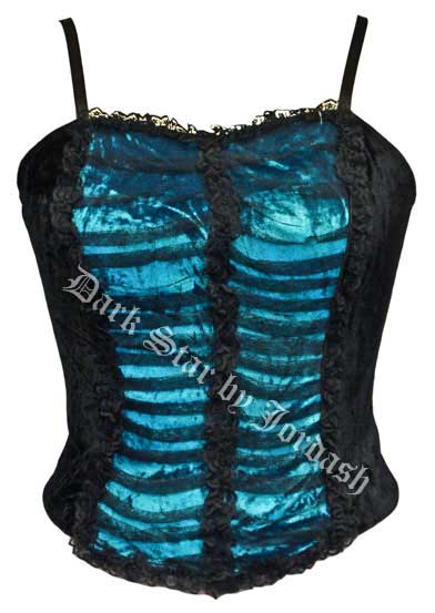 Dark Star Blue and Black Velvet Mesh Basque Gothic Top