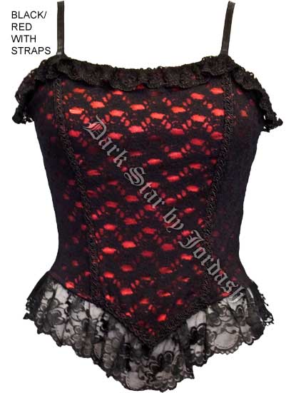 Dark Star Red and Black Basque Corset Lace Top - Click Image to Close
