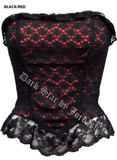 Dark Star Red and Black Basque Corset Lace Top - Click Image to Close