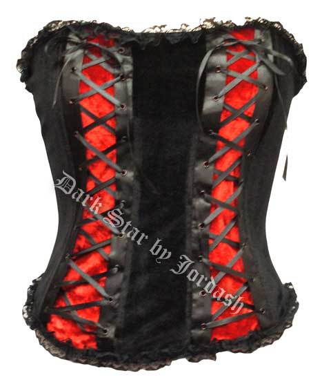 Dark Star Black & Red Velvet Corset Basque Top with Lacing Dark Star Black & Red Velvet Corset Basque Top with Lacing