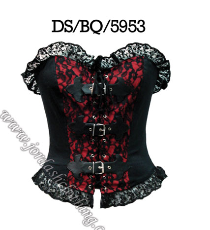 Dark Star Gothic Red and Black Basque PVC Buckle Top - Click Image to Close