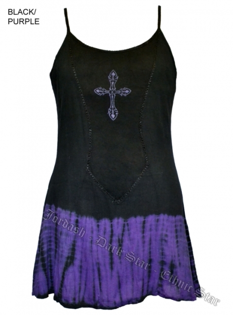 Dark Star Gothic Short Black Purple Tie Dye Mini Dress with Cross - Click Image to Close
