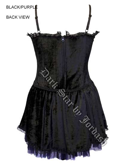Dark Star Gothic Black Purple Velvet Lace PVC Mini Dress - Click Image to Close