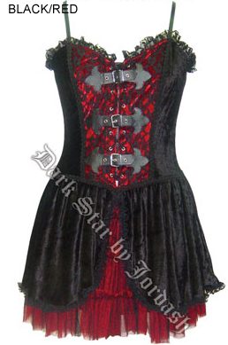Dark Star Gothic Black Red Velvet Lace PVC Mini Dress