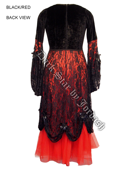 Dark Star Black & Red Velvet & Lace Gothic Medieval Dress - Click Image to Close