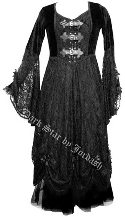 Dark Star Black Velvet & Lace Gothic Medieval Dress - Click Image to Close
