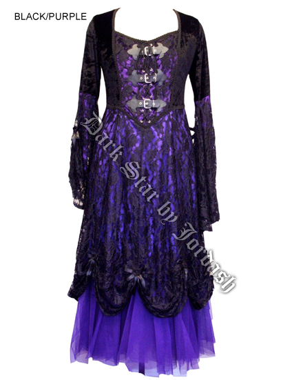 Dark Star Black & Purple Velvet & Lace Gothic Medieval Dress - Click Image to Close