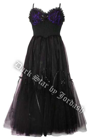 Dark Star Gothic Purple & Black Hard Tulle Ribbon Lace Ball Gown - Click Image to Close
