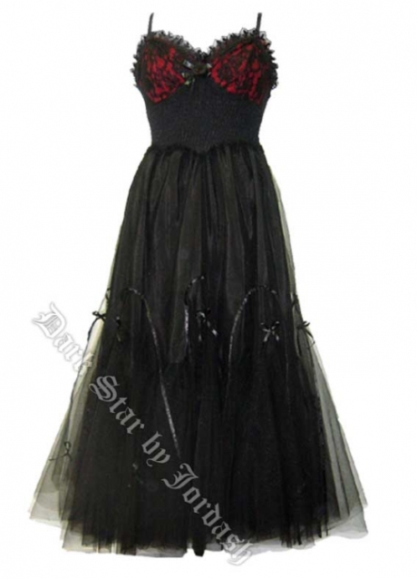 Dark Star Gothic Red & Black Hard Tulle Ribon Lace BallGown - Click Image to Close