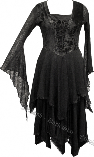 Dark Star Gothic Medieval Cobweb Long Black Dress - Click Image to Close