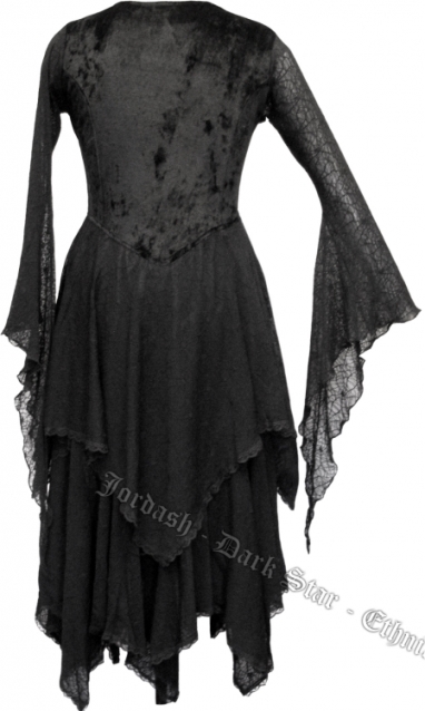 Dark Star Gothic Medieval Cobweb Long Black Dress - Click Image to Close