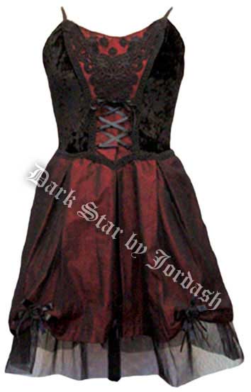 Dark Star Satin Velvet Black & Red Gothic Lolita Dress - Click Image to Close