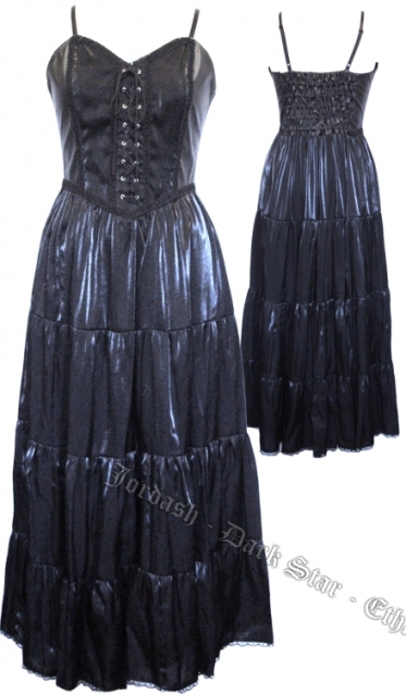 Dark Star Taffeta PVC Shimmery Black Gothic Dress - Click Image to Close