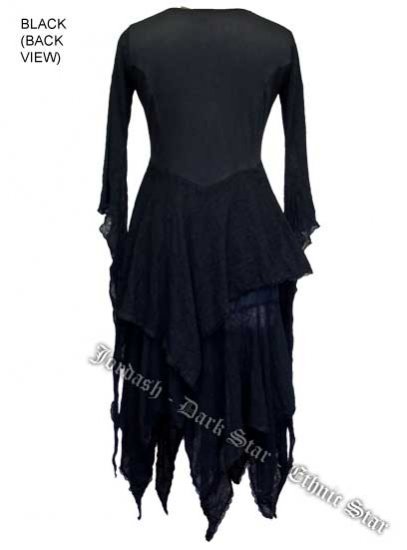 Dark Star Gothic Black Bellsleeve Lace Cobweb Long Black Dress - Click Image to Close