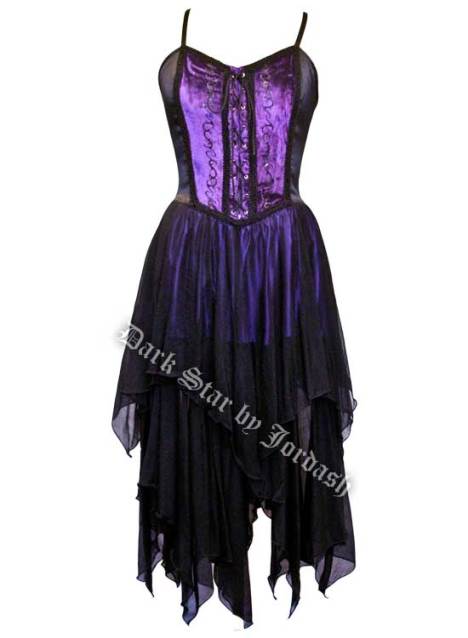 Dark Star Gothic Purple & Black Satin Velvet Dress - Click Image to Close