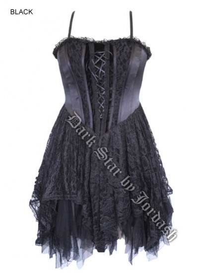Dark Star Black Satin Velvet Lace Gothic Mini Dress - Click Image to Close