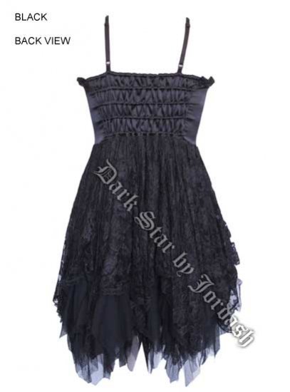 Dark Star Black Satin Velvet Lace Gothic Mini Dress - Click Image to Close