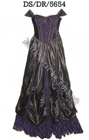 Dark Star Long Black Satin & Purple Gothic Ballgown