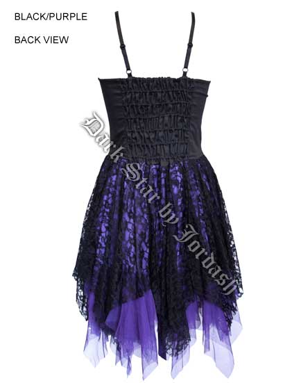 Dark Star Black and Purple Satin Lace PVC Gothic Mini Dress - Click Image to Close