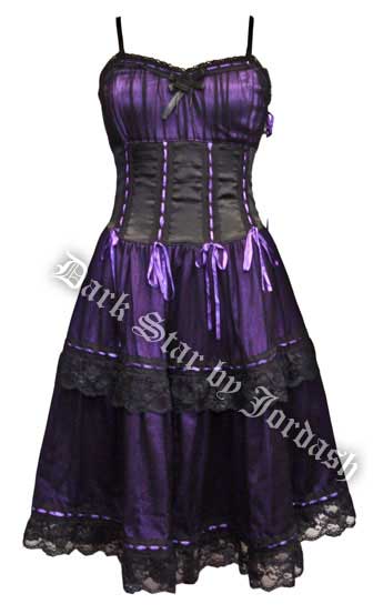 Dark Star Purple Black Satin Lace Burlesque Dress - Click Image to Close