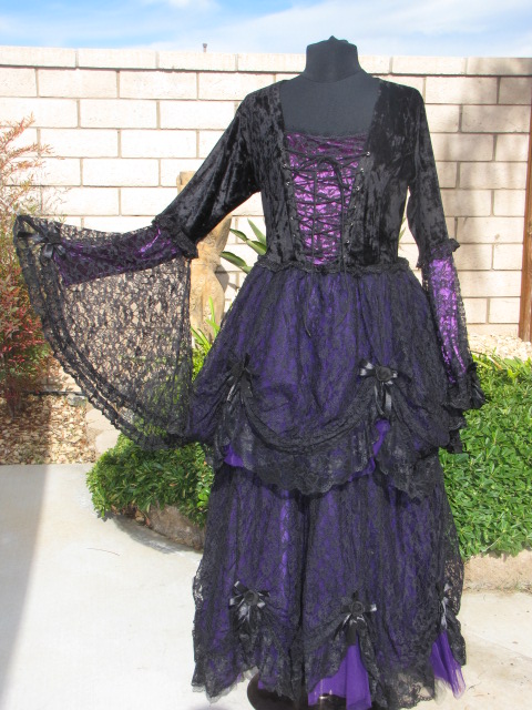 Dark Star Black Lace & Purple Velvet Romantic Gothic Fairy Dress - Click Image to Close