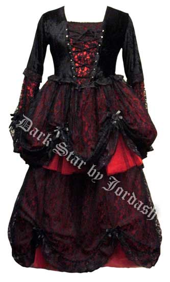 Dark Star Black Lace & Red Velvet Romantic Gothic Fairy Dress - Click Image to Close
