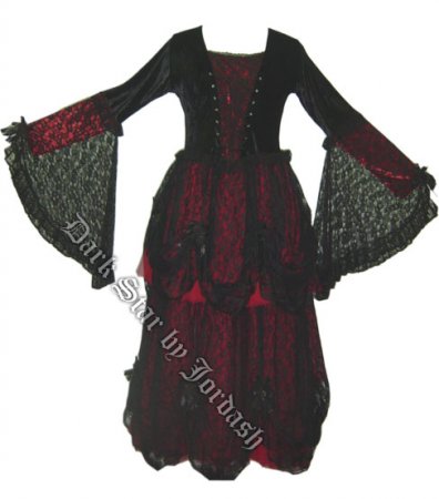 Dark Star Black Lace & Red Velvet Romantic Gothic Fairy Dress - Click Image to Close