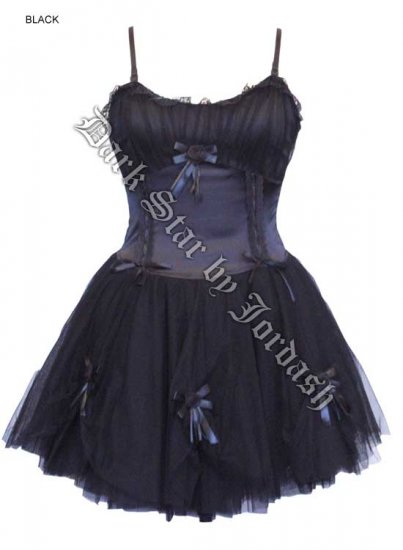 Dark Star Black Satin Lace Ribbon Petticoat Burlesque Dress - Click Image to Close