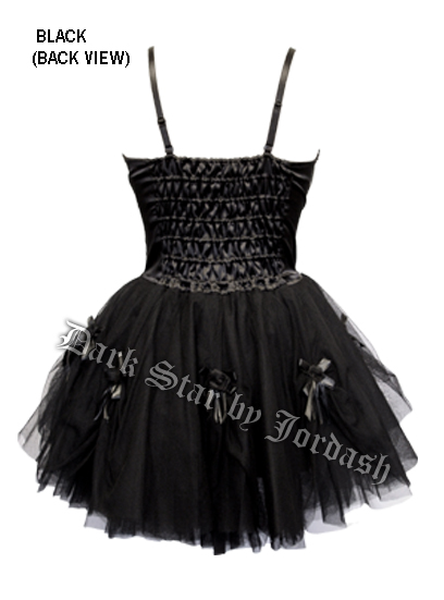 Dark Star Black Satin Lace Ribbon Petticoat Burlesque Dress - Click Image to Close
