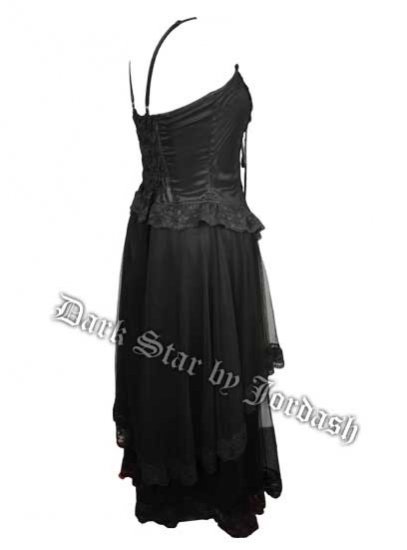 Dark Star Black Gothic Satin & Lace Netted Long Corset Dress - Click Image to Close